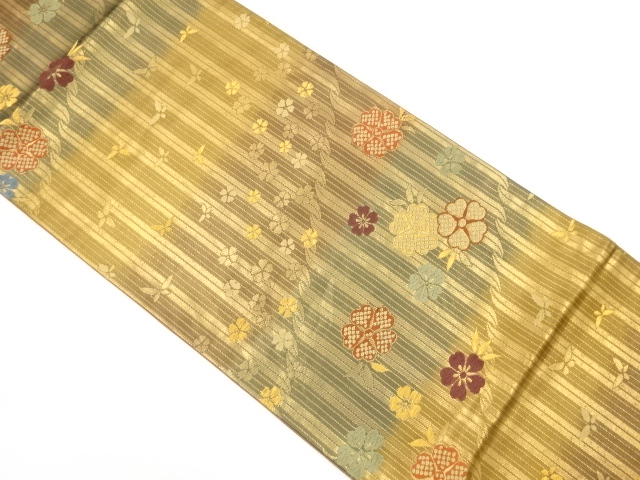 縞に桜模様織り出し袋帯